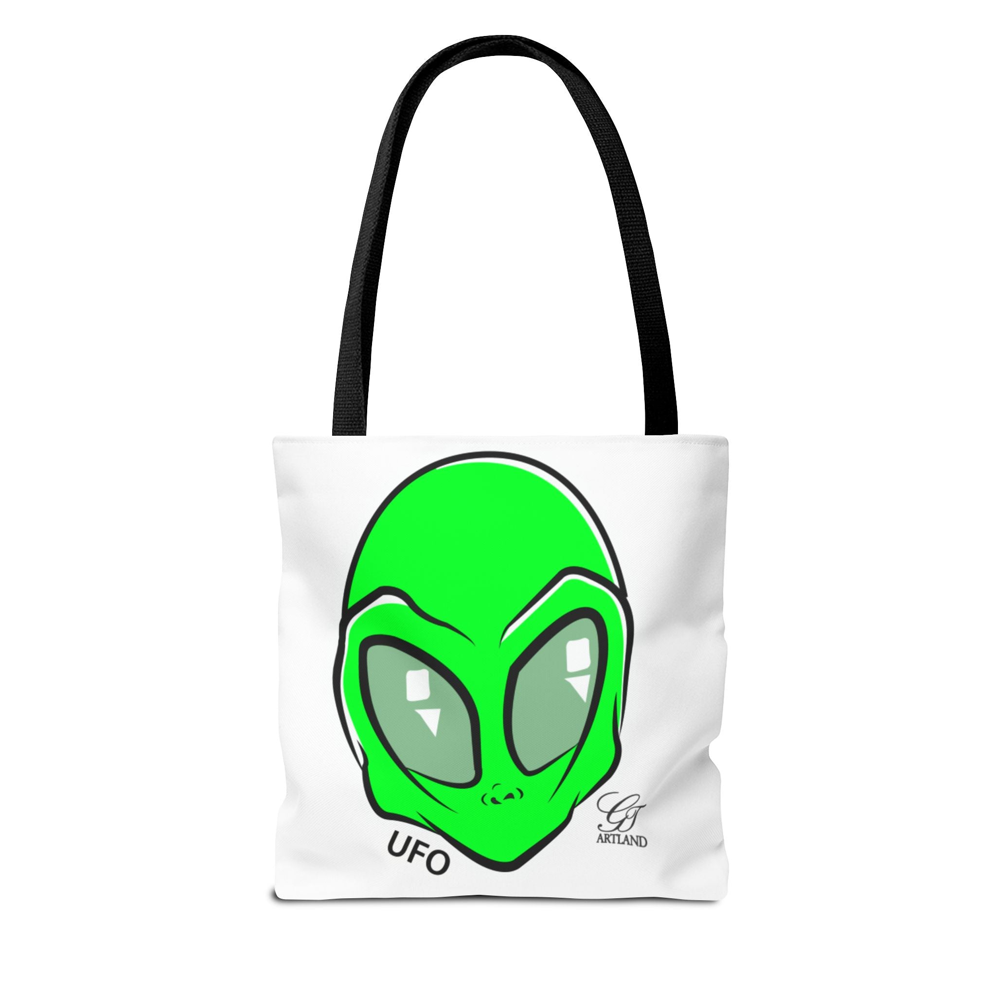 Alien UFO Tote Bag — Green Extraterrestrial Graphic Beach & Market Bag by GT Artland