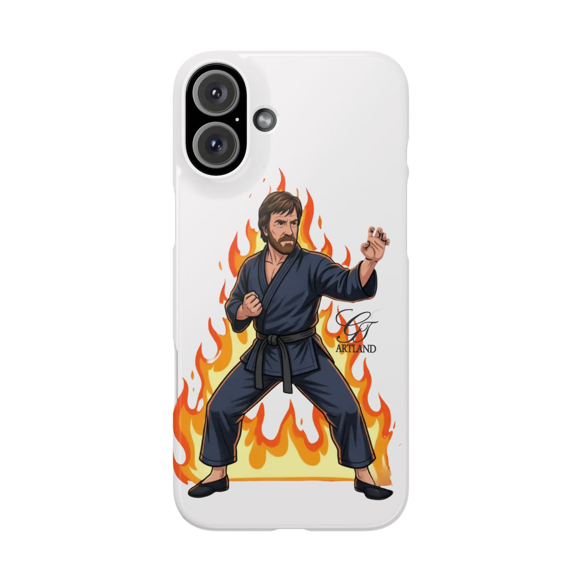 Karate Master Chuck Norris Illustration Slim Phone Case | Martial Arts Flames by GT Artland