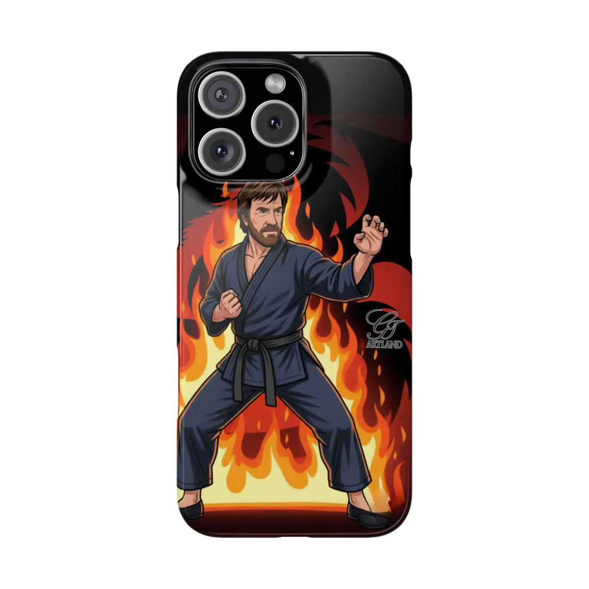 Martial Artist Illustration Slim Phone Case | Karate Fighter Flames by GT Artland