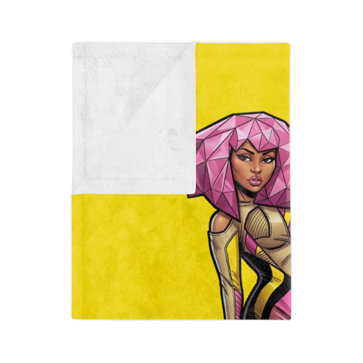 Pink Hair Vixen Fashion Queen Velveteen  Yellow Blanket | Trail Running Design by GT Artland