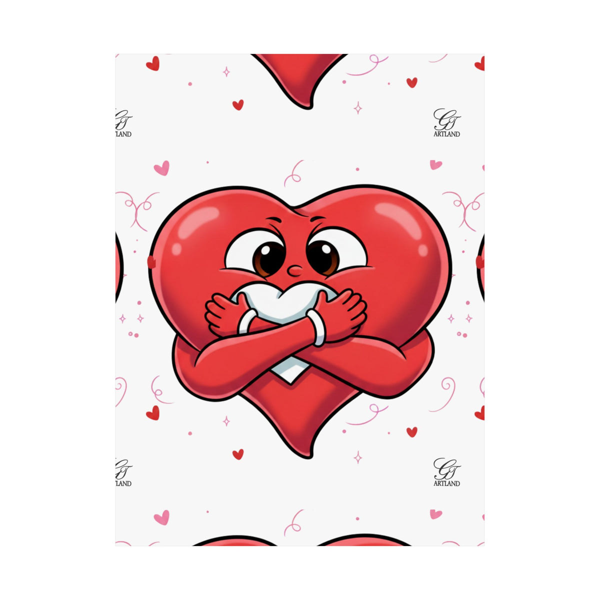 Valentine Hug Heart Matte Poster — Cute Cartoon Heart Embrace Wall Art by GT Artland