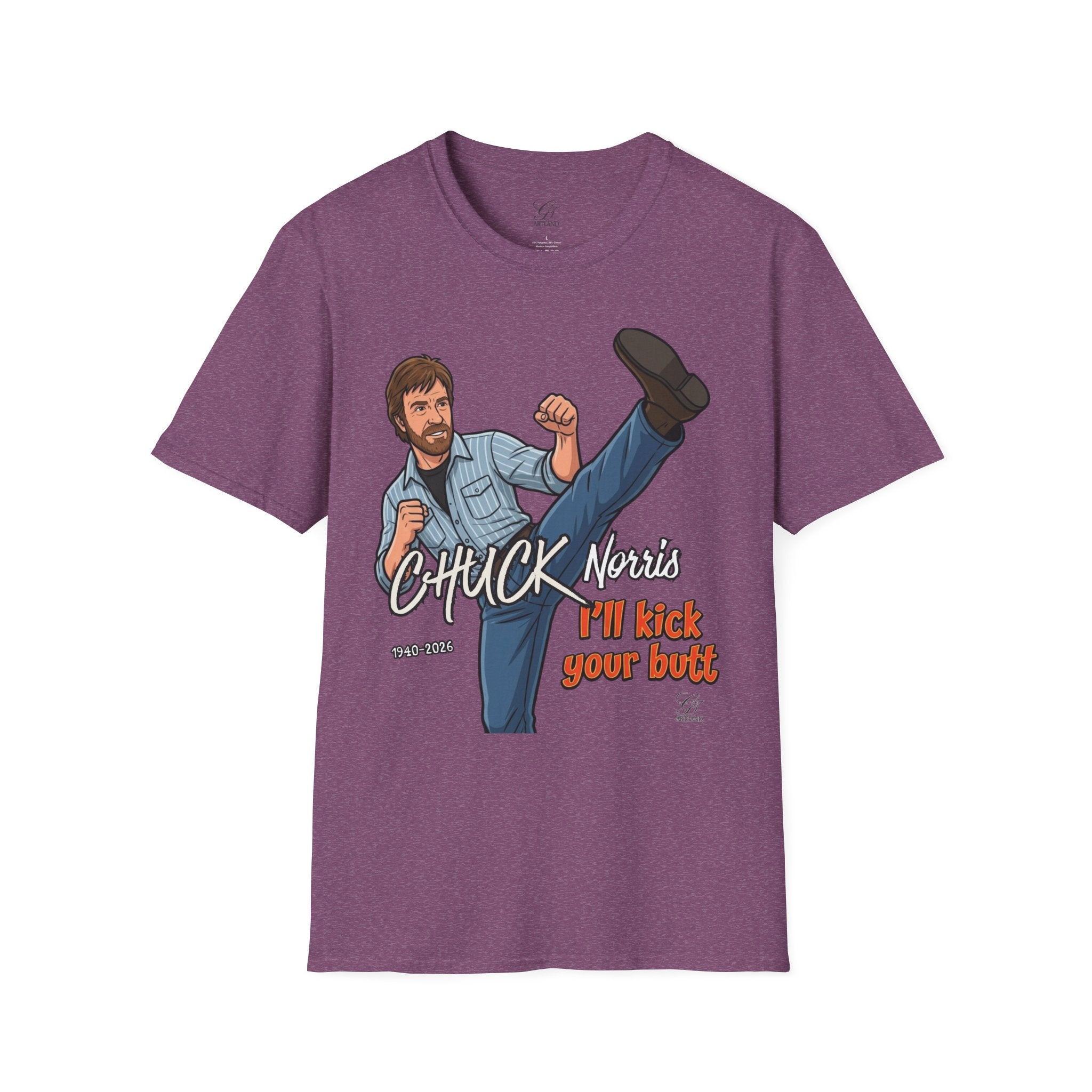 Chuck Norris Kick Illustration T-Shirt | I'll Kick Your Butt text by GT Artland