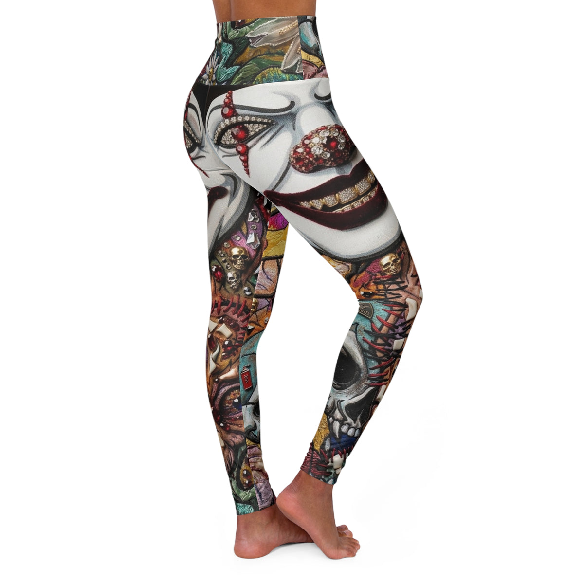 High-Waisted Yoga Leggings — Colorful Street Art Mask Print