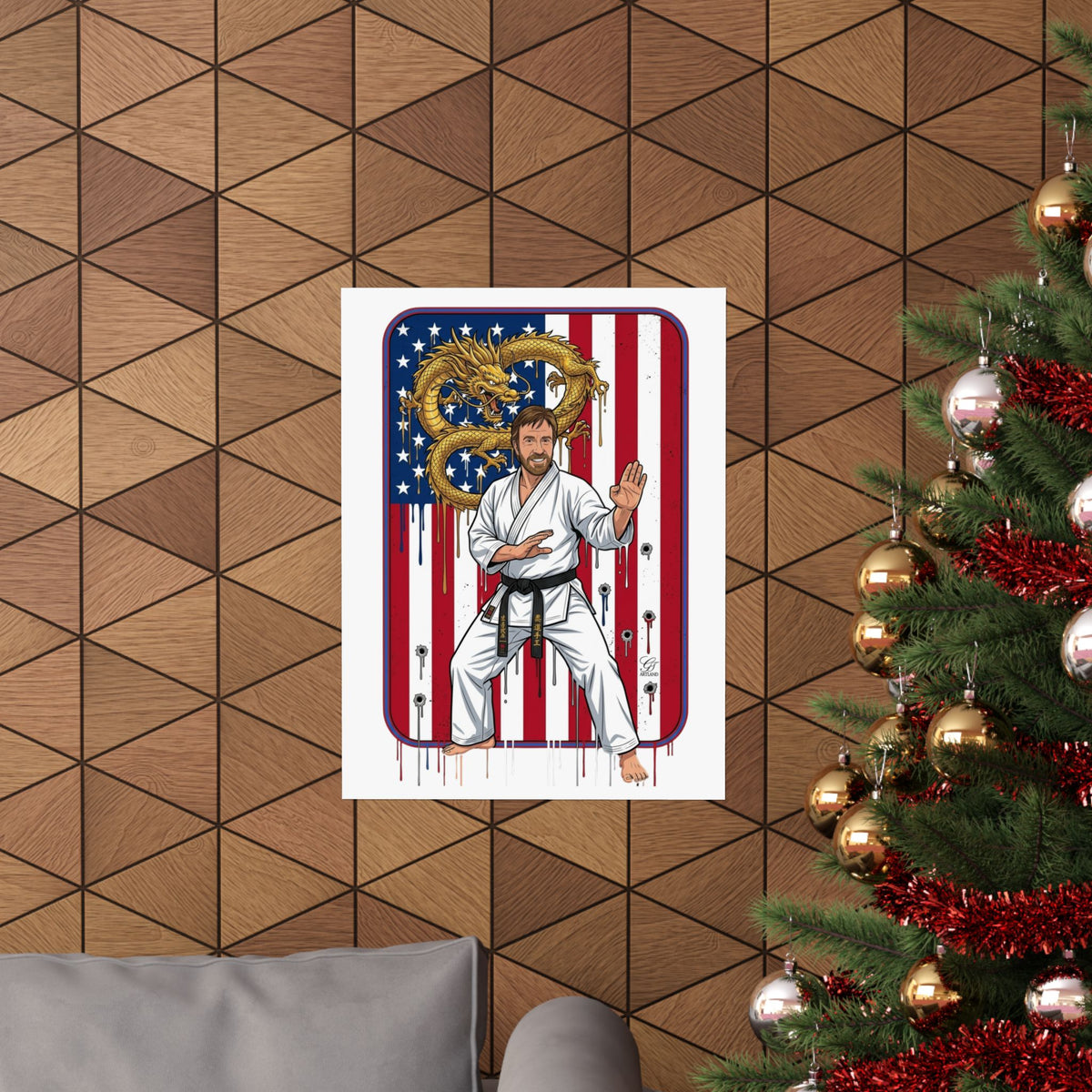 American Flag Karate Chuck Norris Master Poster | Dragon Martial Arts Matte Vertical Print by GT Artland