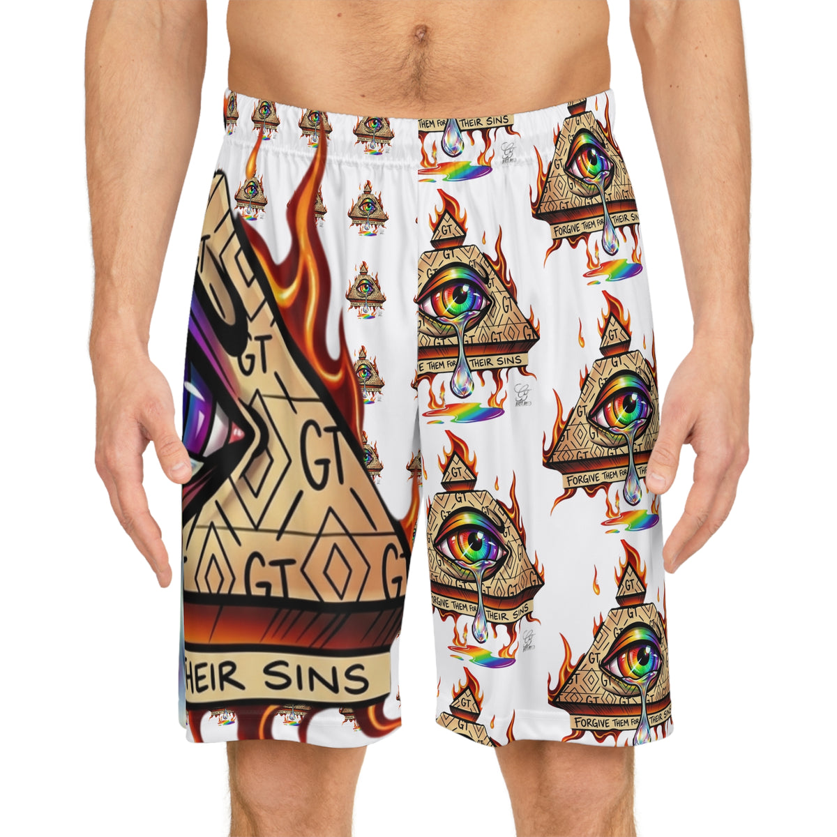 All-Seeing Eye Pyramid Shorts | Basketball Shorts, Psychedelic Illuminati Pattern by GT Artland