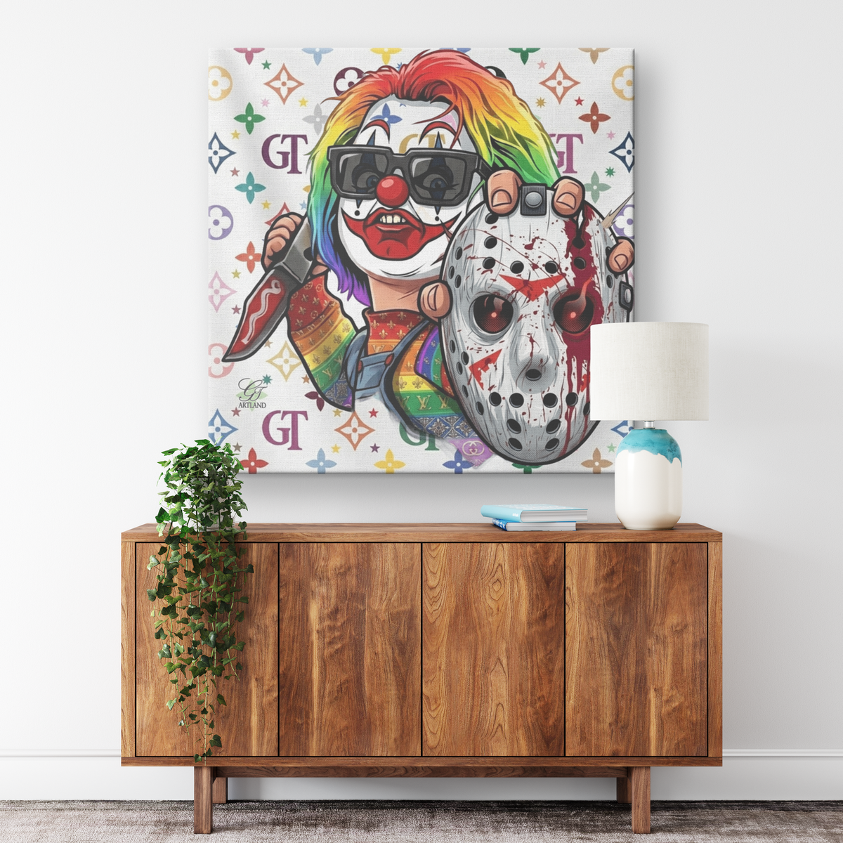 Rainbow Slasher Horror Lux Monogram Designer Canvas Wrap by GT Artland