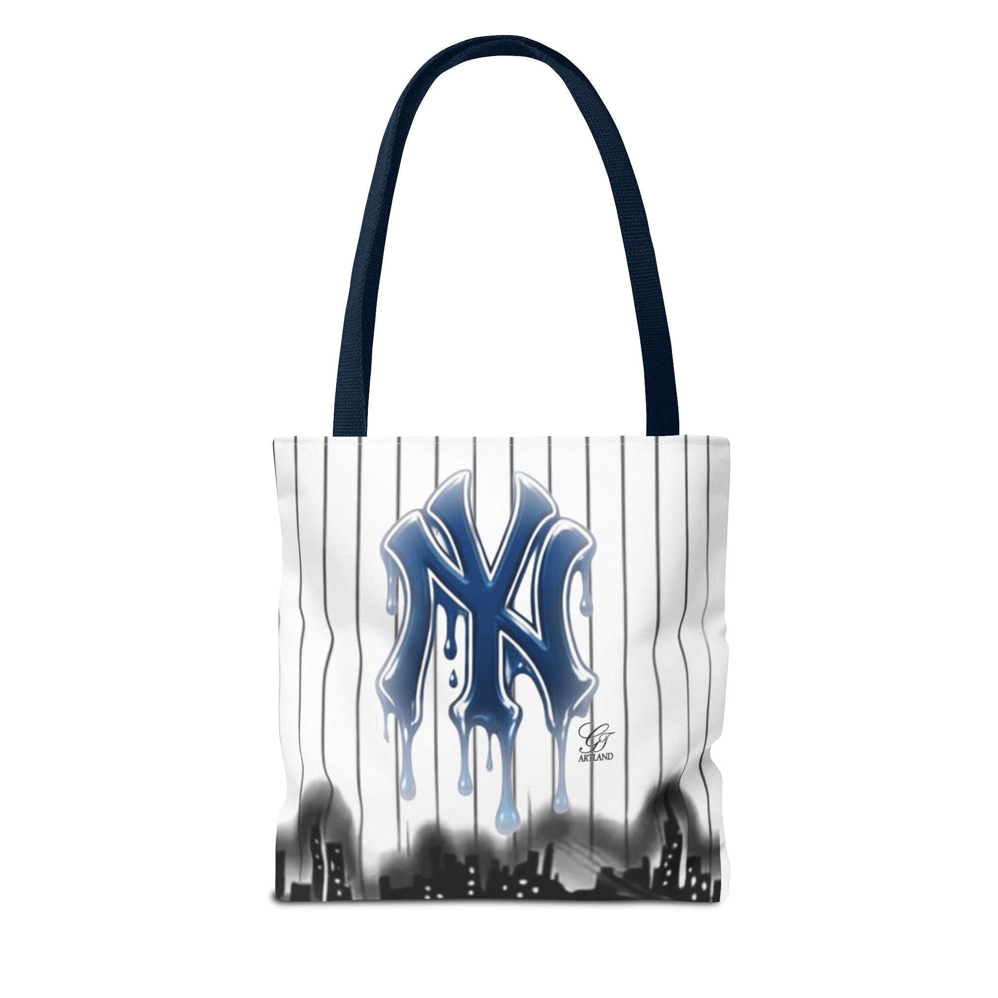 Drip NY Fan Gear Logo Pinstripe Tote Bag — Urban Baseball Cityscape by GT Artland