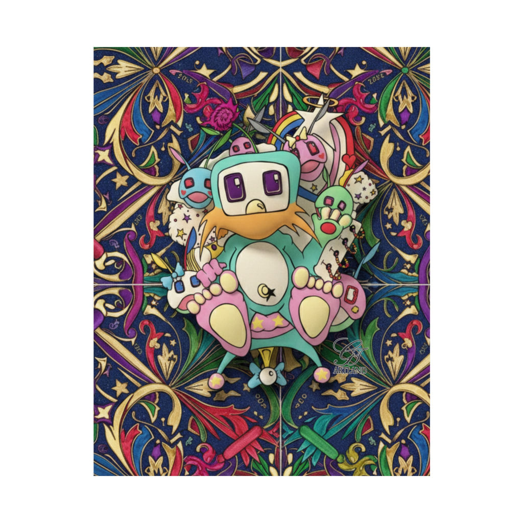 Cute Robot Poon Designer Poster | Matte Vertical Poster, Colorful Floral Pattern by GT Artland