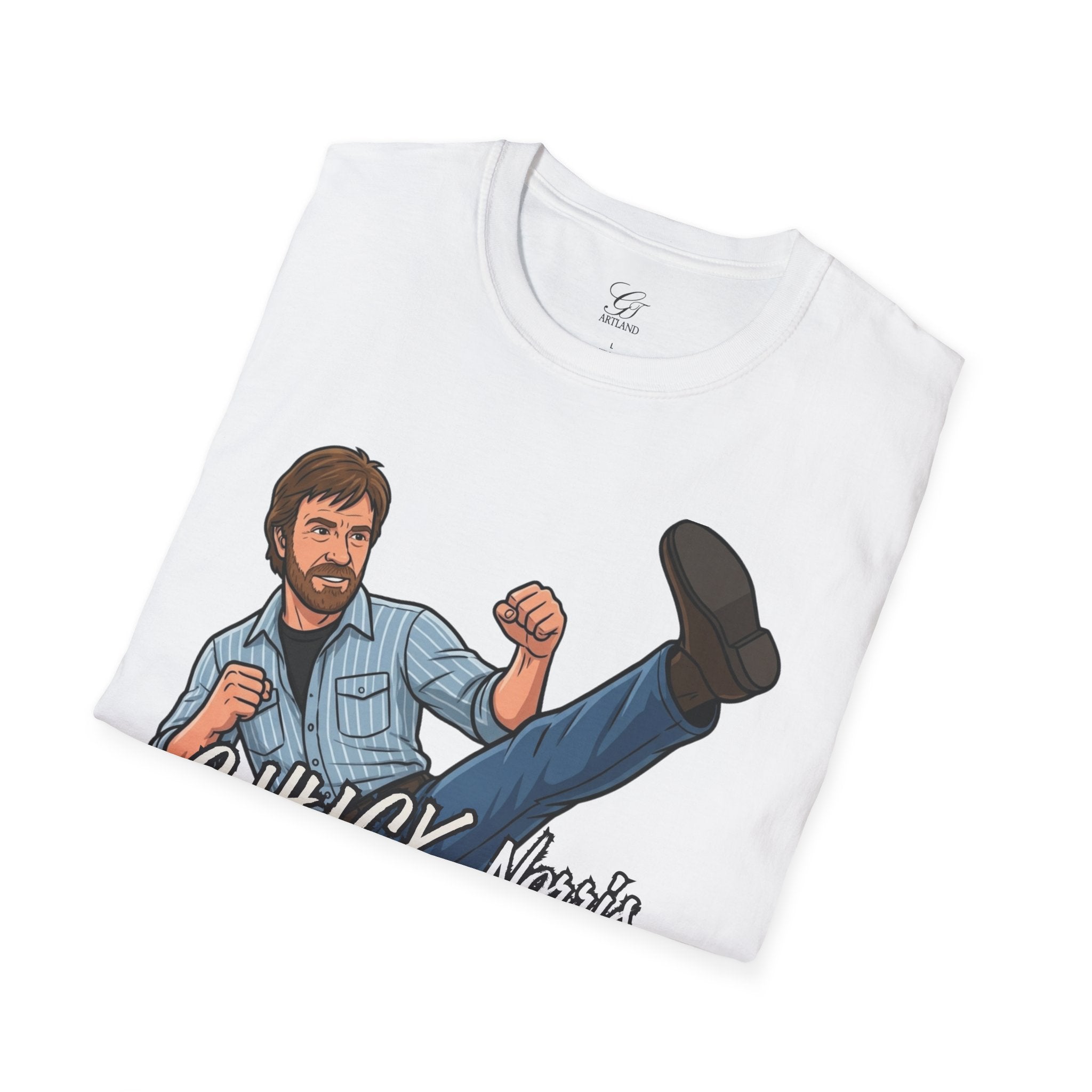 Chuck Norris Kick Illustration T-Shirt | I'll Kick Your Butt text by GT Artland