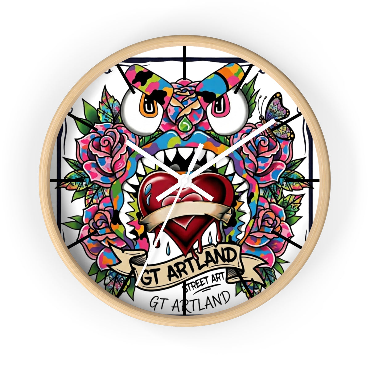 Colorful Tattoo Heart Monster Wall Clock by GT Artland