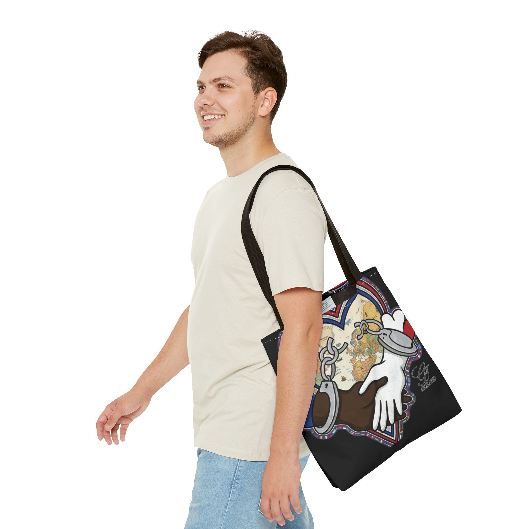 Interracial Unity Heart Handcuffs Tote Bag | All-Over Print by GT Artland