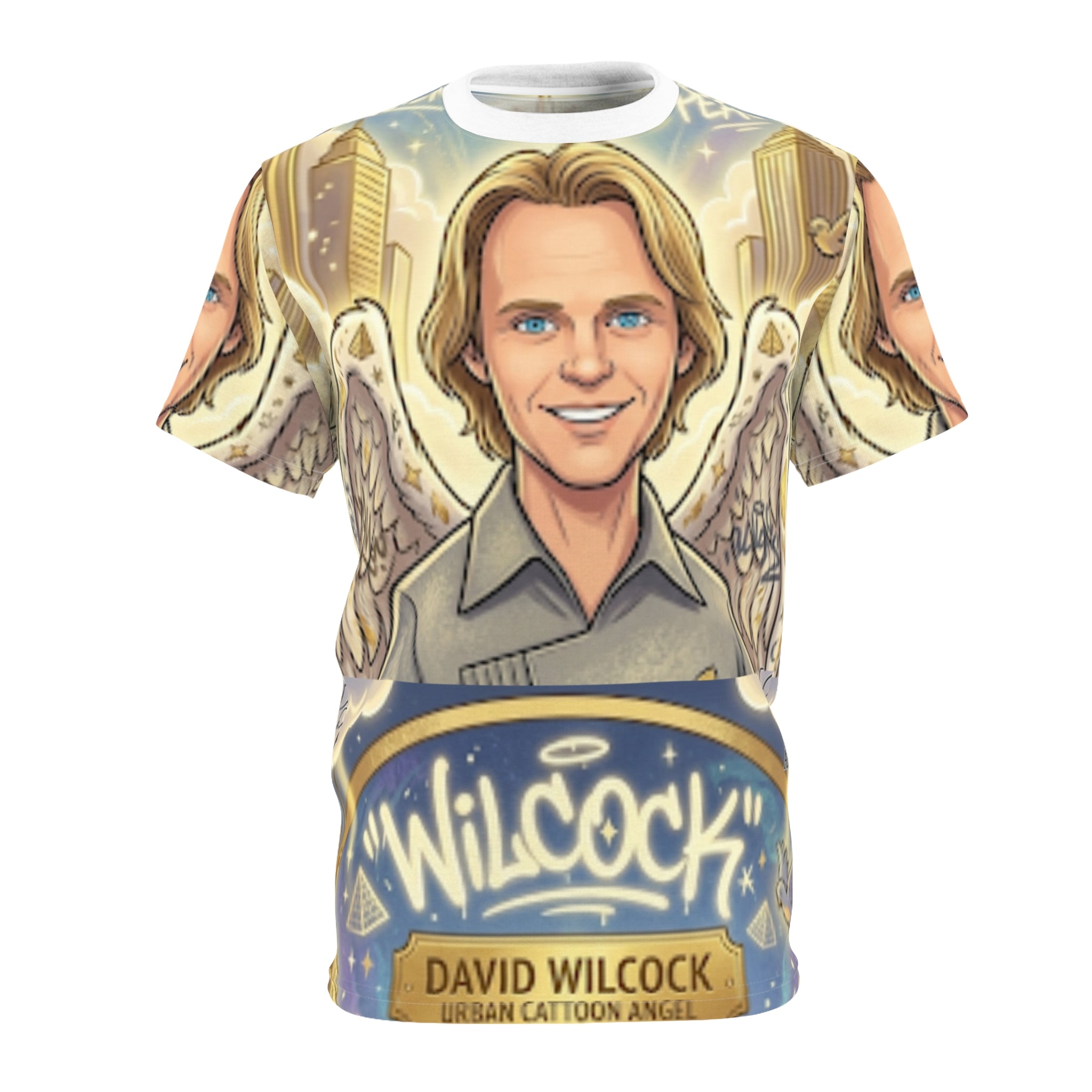 David Wilcock Cartoon Angel Tee | All-Over Print Cut & Sew Shirt by GT Artland