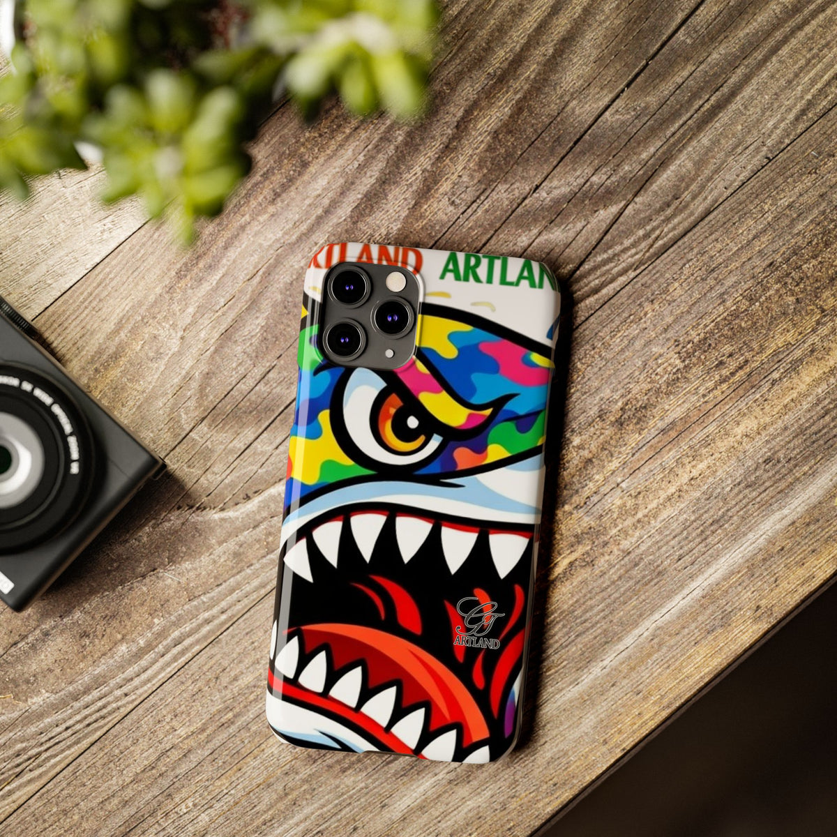 Colorful Designer Shark Face Slim Phone Case | Bold Shark Bite Graphic by GT Artland