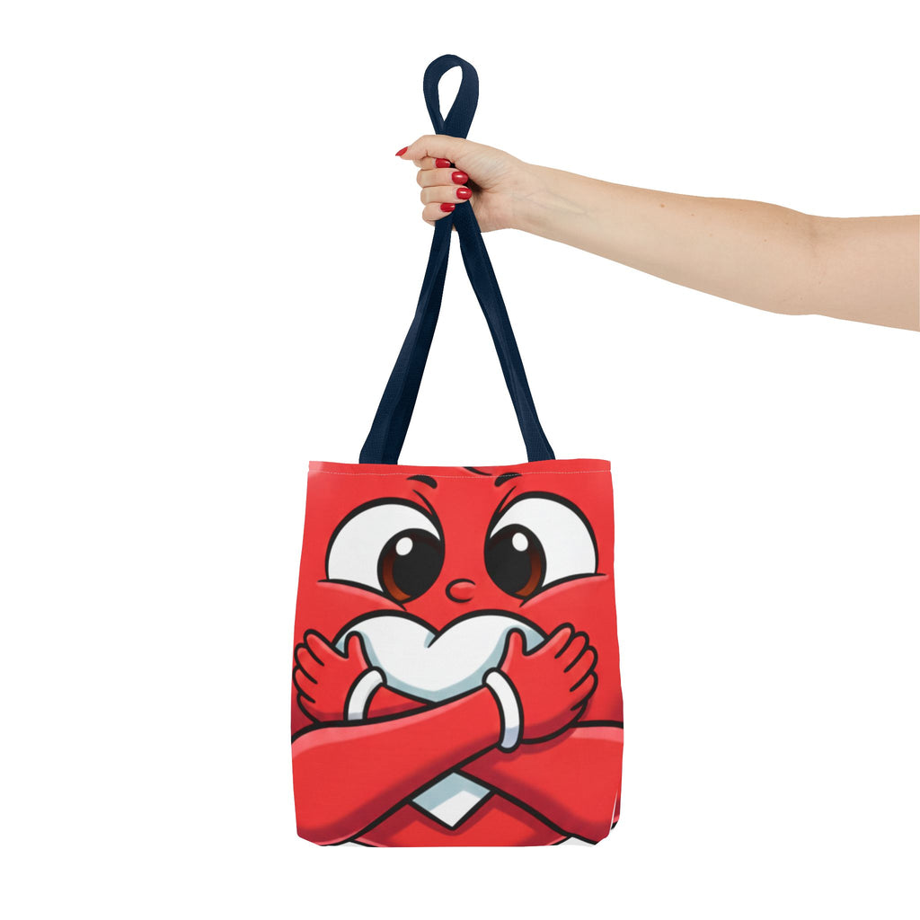 Red Heart Hug Cartoon Tote | Cute Emoticon Love Illustration by GT Artland