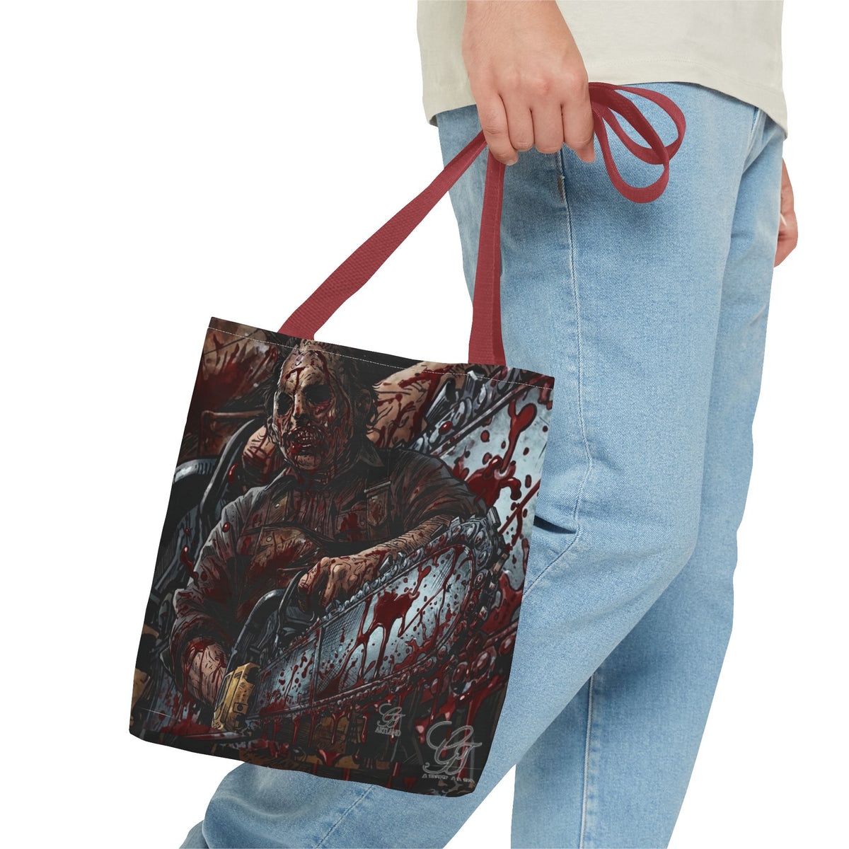 Bloody Zombie Chainsaw Tote Bag | Horror Thriller by GT Artland