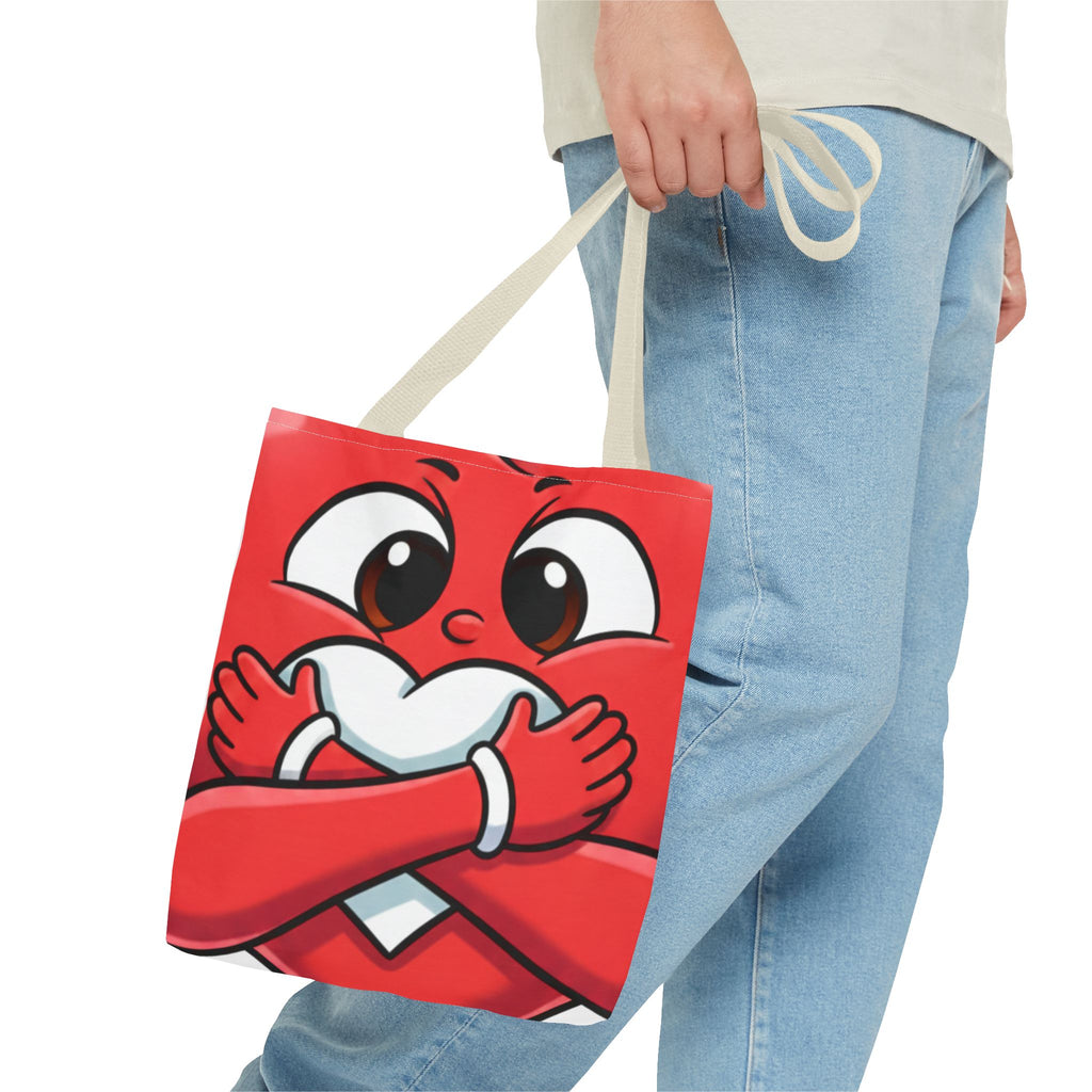 Red Heart Hug Cartoon Tote | Cute Emoticon Love Illustration by GT Artland