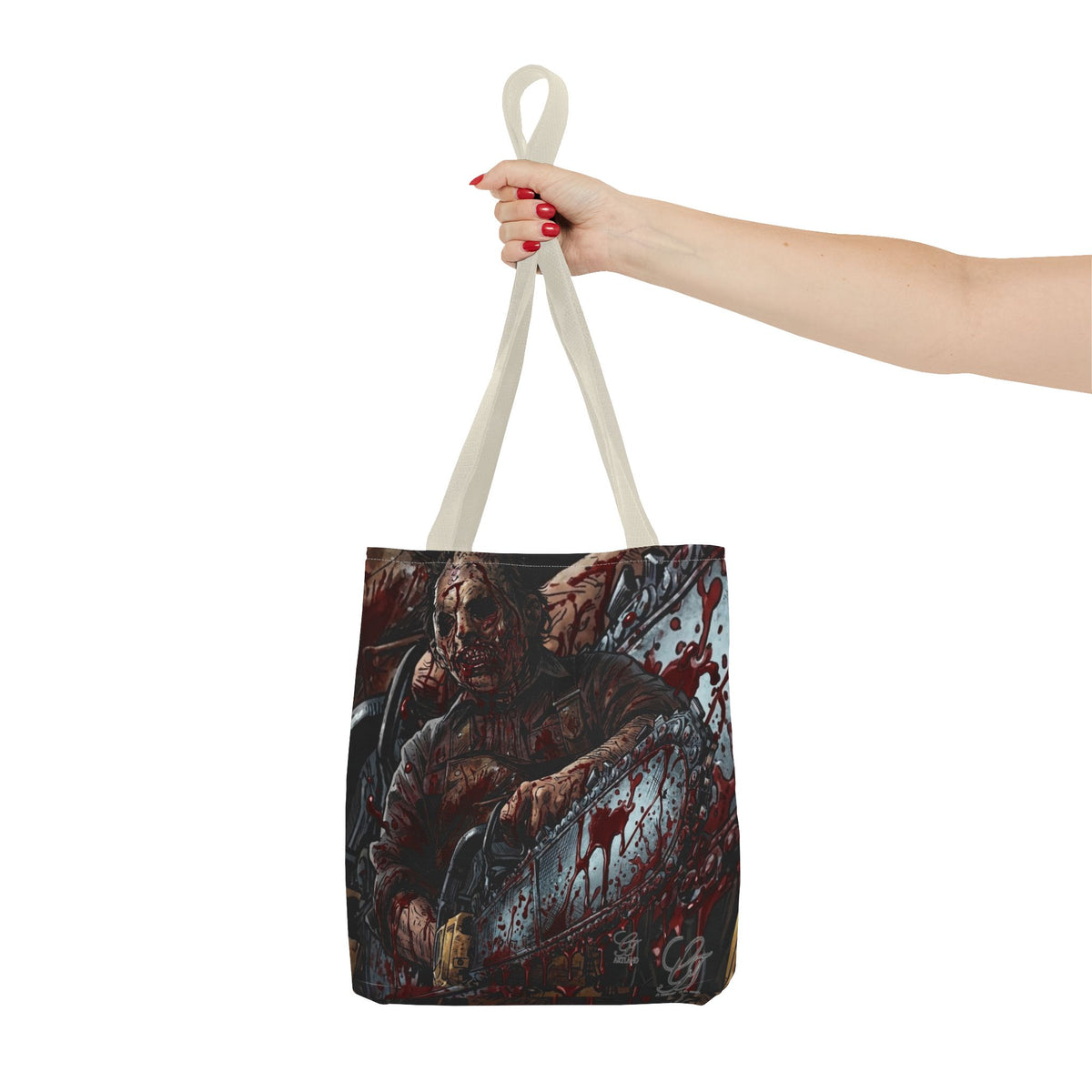 Bloody Zombie Chainsaw Tote Bag | Horror Thriller by GT Artland