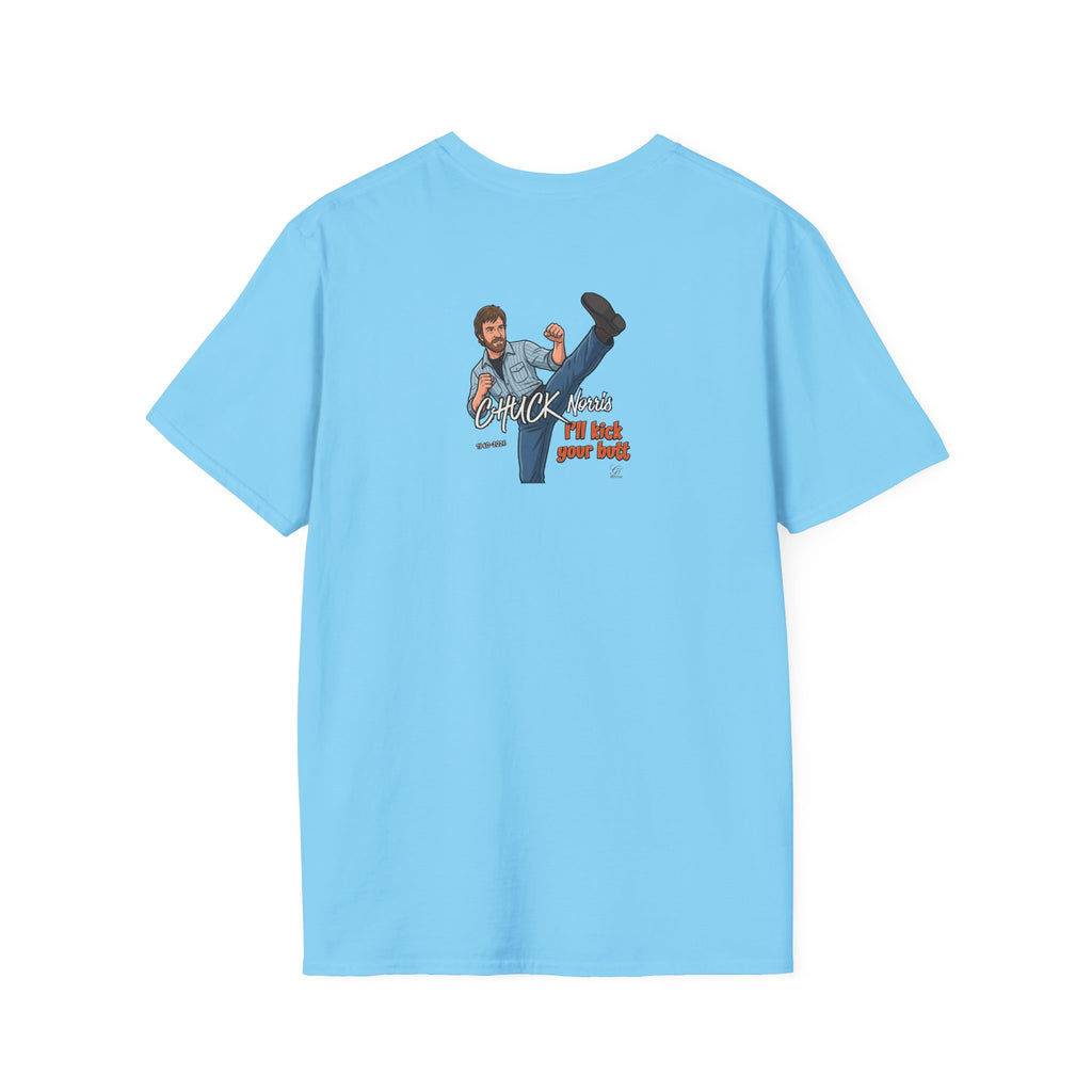 Chuck Norris Kick Illustration T-Shirt | I'll Kick Your Butt text by GT Artland