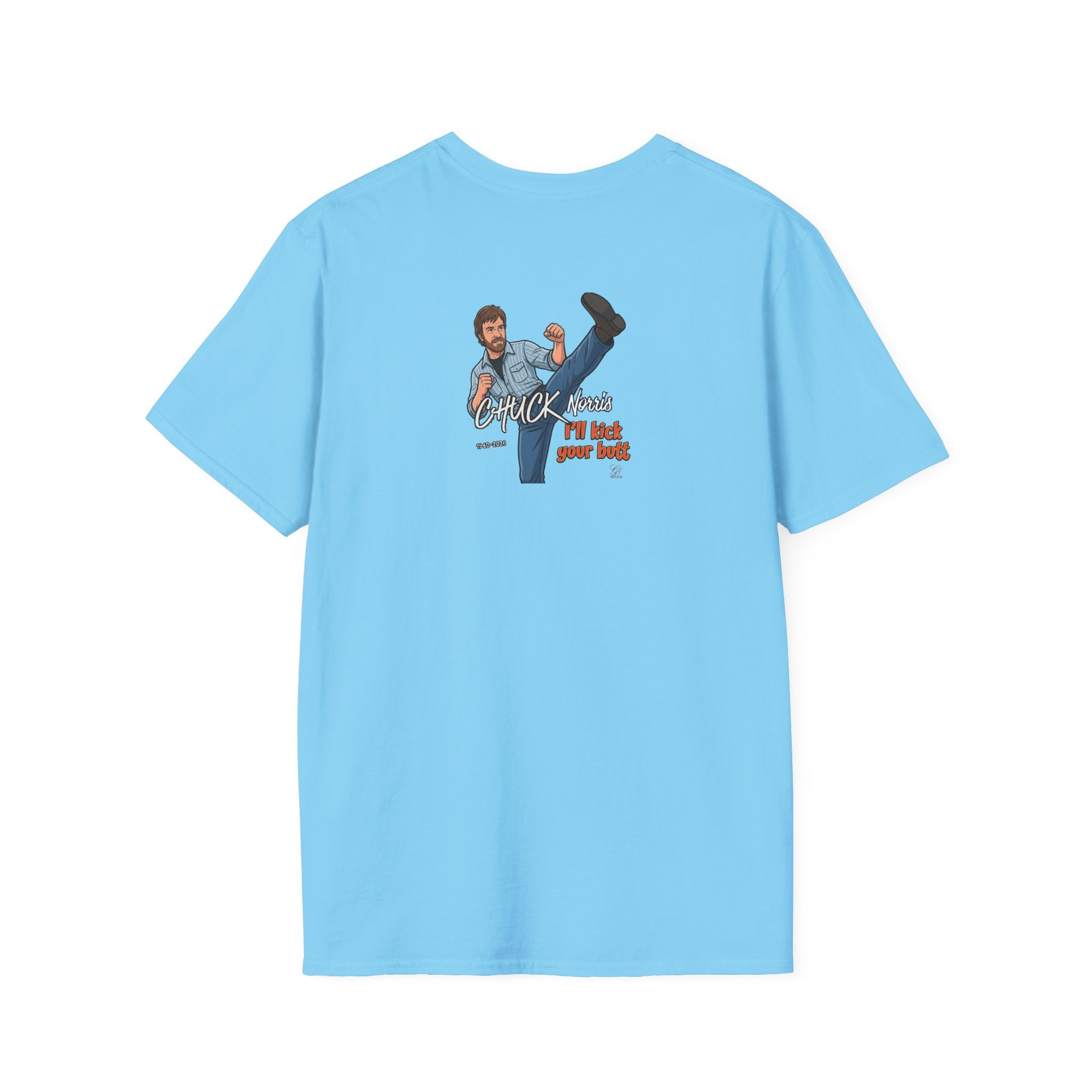 Chuck Norris Kick Illustration T-Shirt | I'll Kick Your Butt text by GT Artland