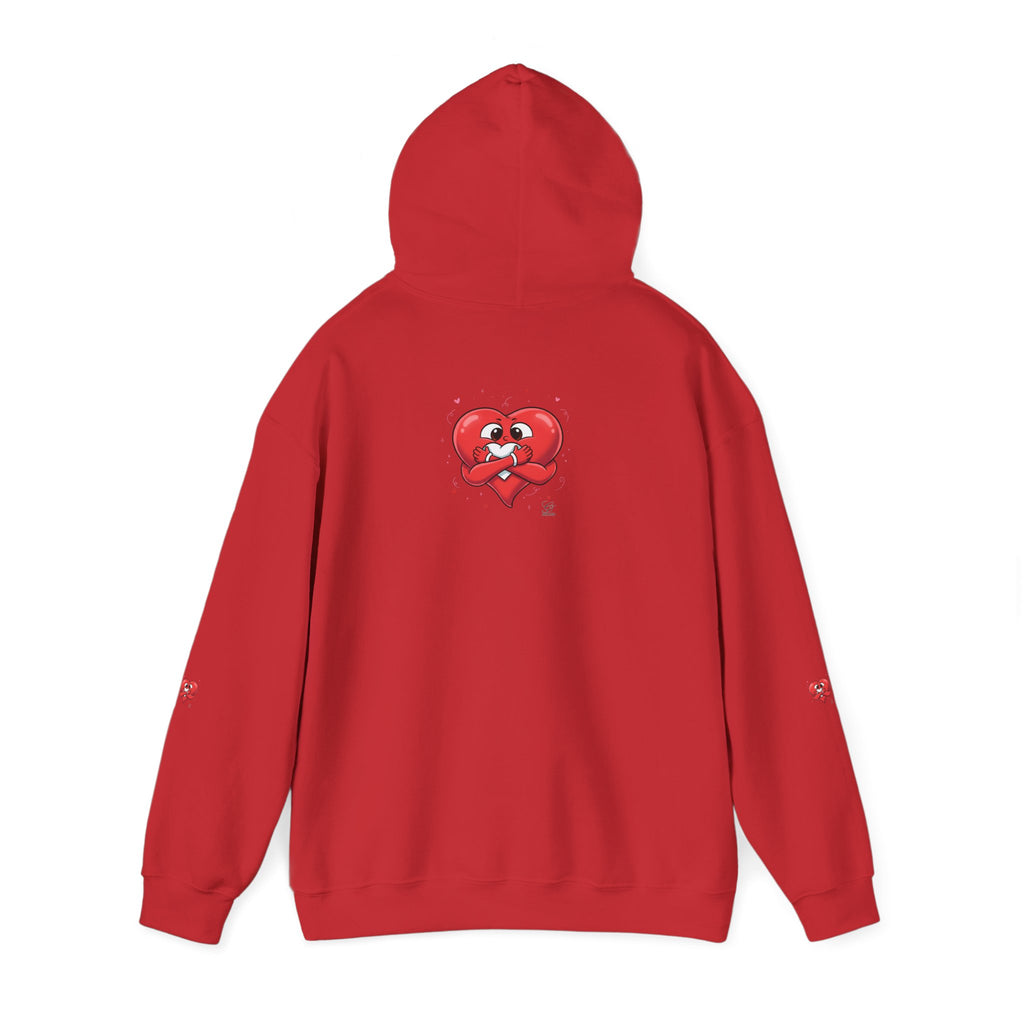 Graphic Heart Unisex Heavy Blend Hooded Sweatshirt | Red Heart Cartoon Sweatshirt