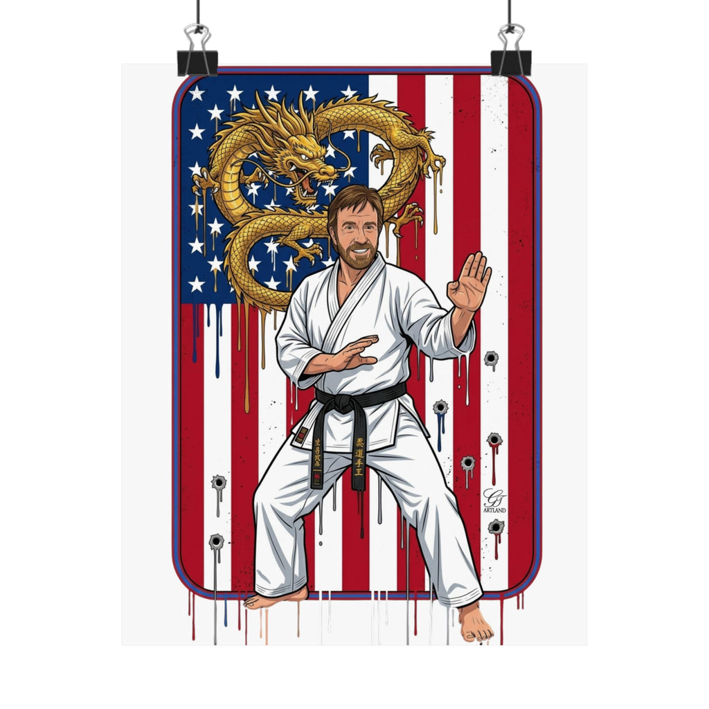 American Flag Karate Chuck Norris Master Poster | Dragon Martial Arts Matte Vertical Print by GT Artland