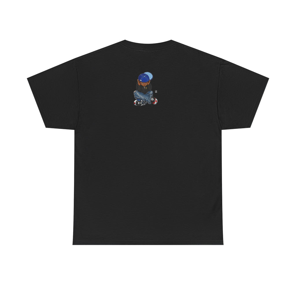 Ebony Sad Kid Illustration T-Shirt | Sitting Boy Graphic Tee b