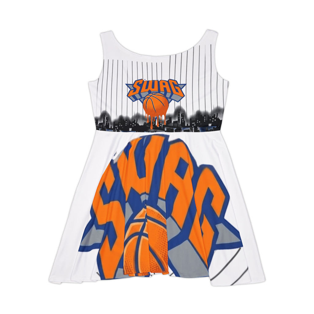 SWAG Basketball Graphic Skater Dress | Orange Blue Streetwear Print by GT Artland