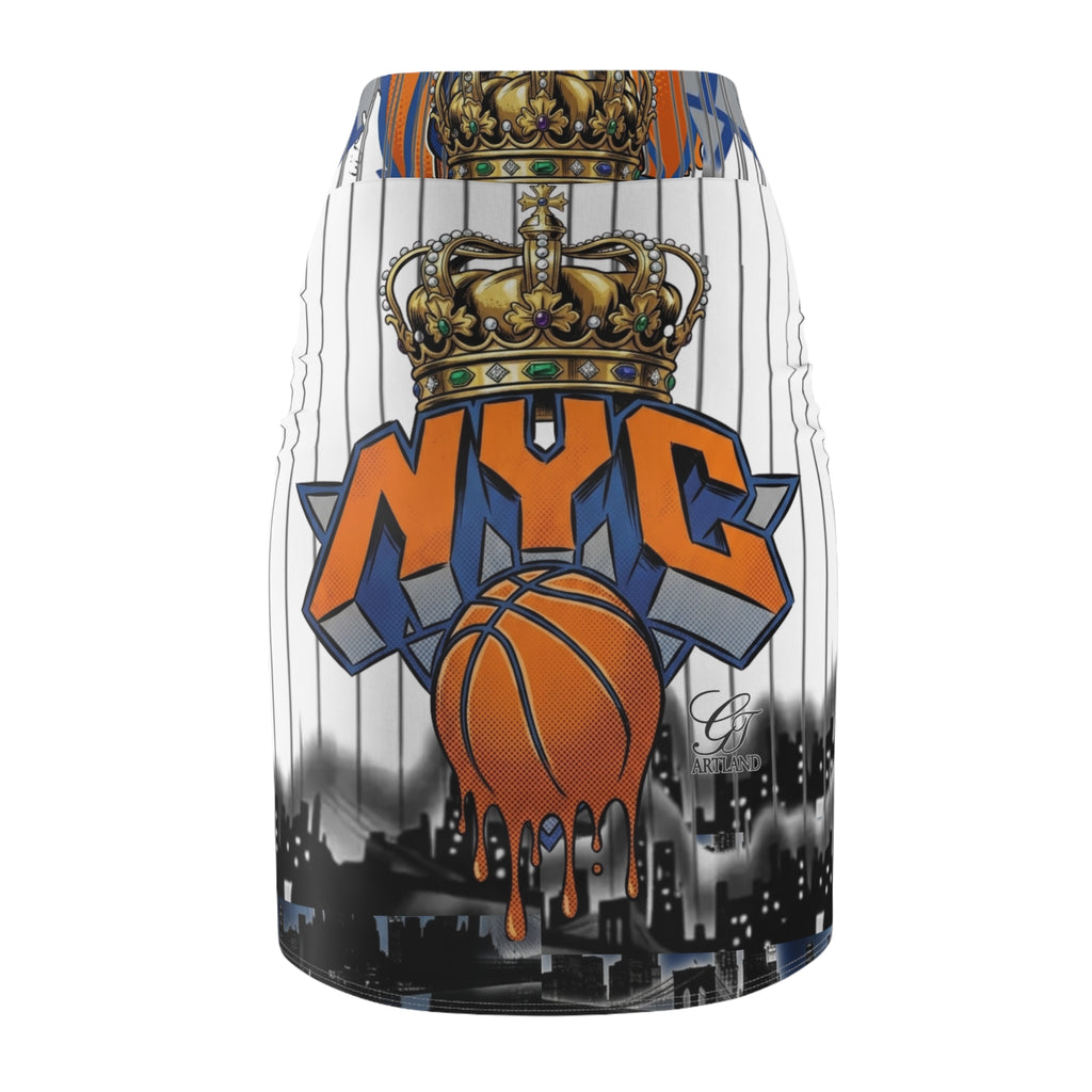 NYC Dripping Basketball Crown pencil skirt | city skyline sports print by GT Artland