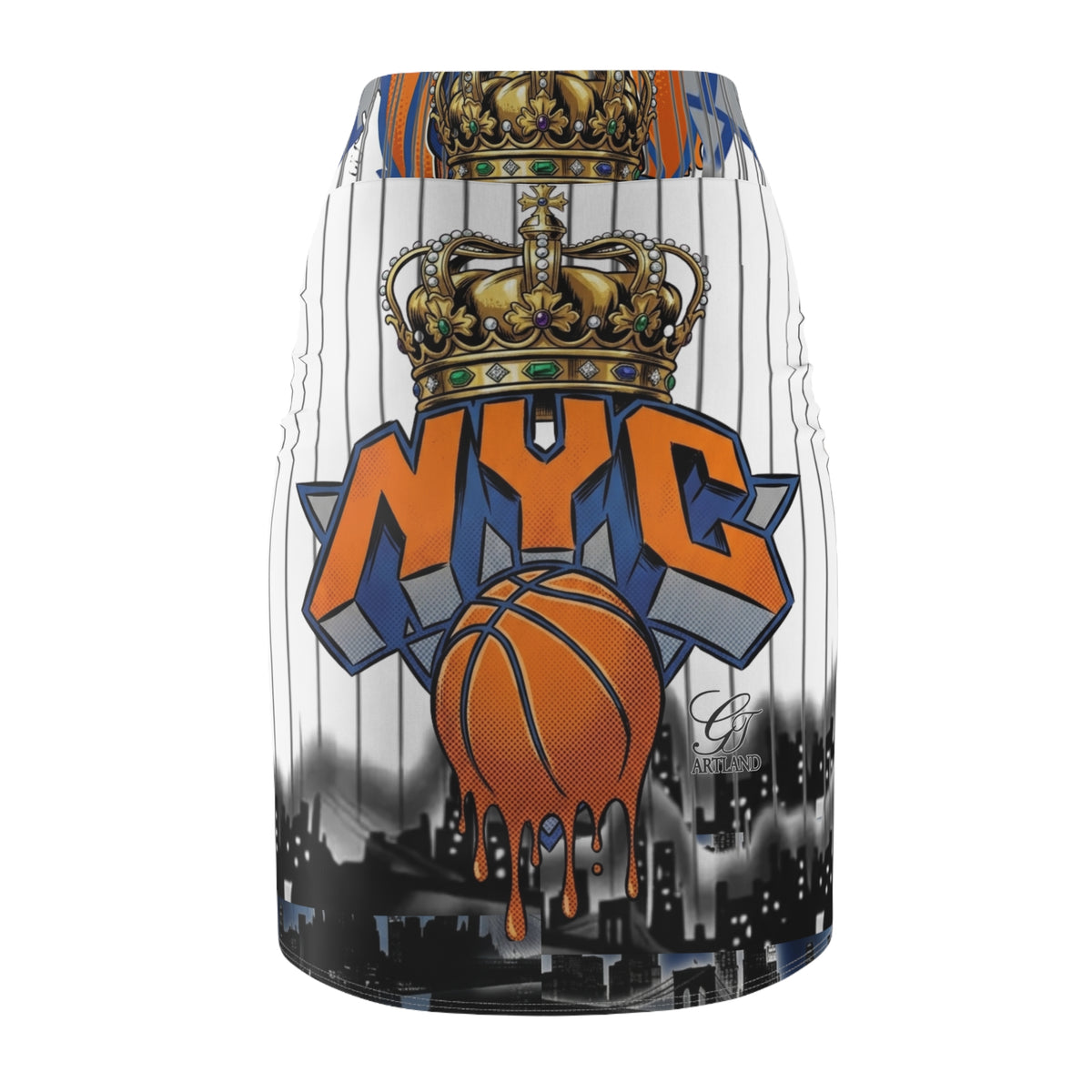 NYC Dripping Basketball Crown pencil skirt | city skyline sports print by GT Artland