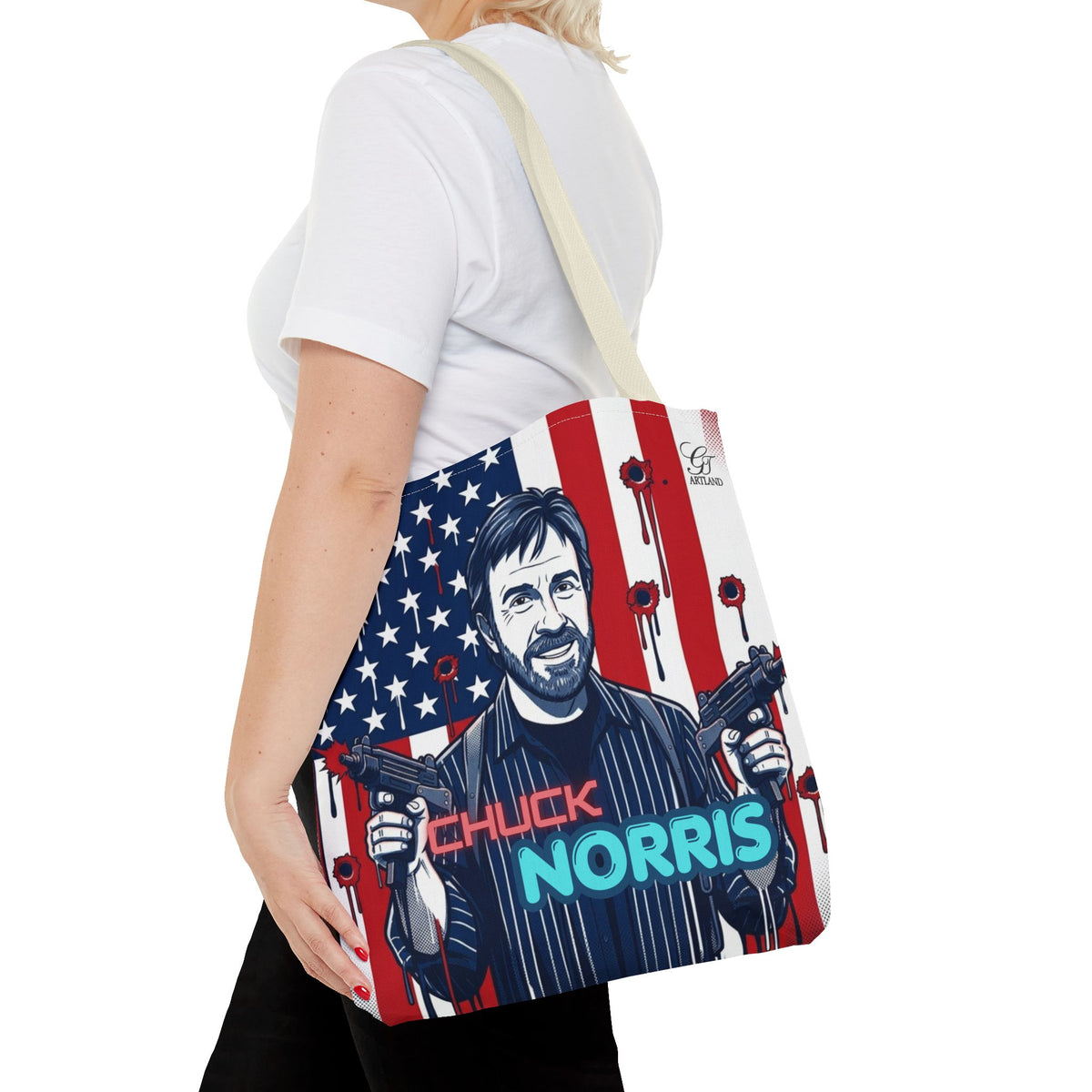 Patriotic Action Designer Edition Hero Tote Bag — 'Chuck Norris' Graphic by GT Artland