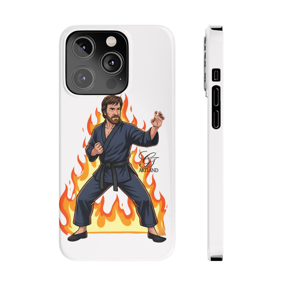 Karate Master Chuck Norris Illustration Slim Phone Case | Martial Arts Flames by GT Artland
