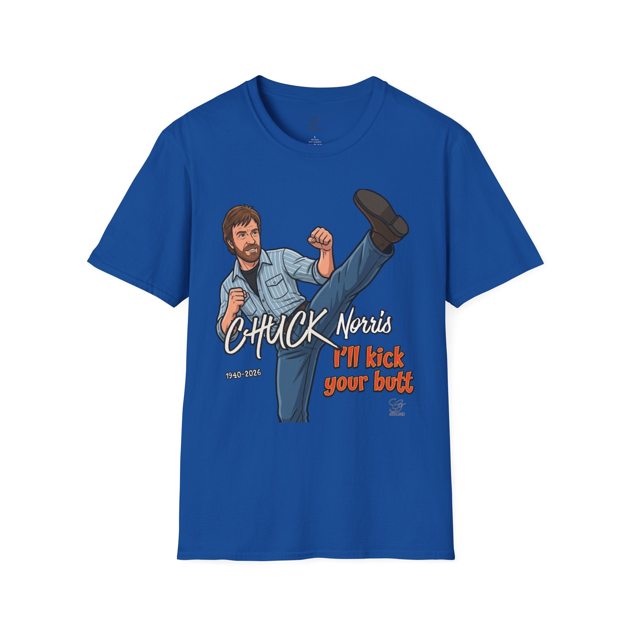 Chuck Norris Kick Illustration T-Shirt | I'll Kick Your Butt text by GT Artland
