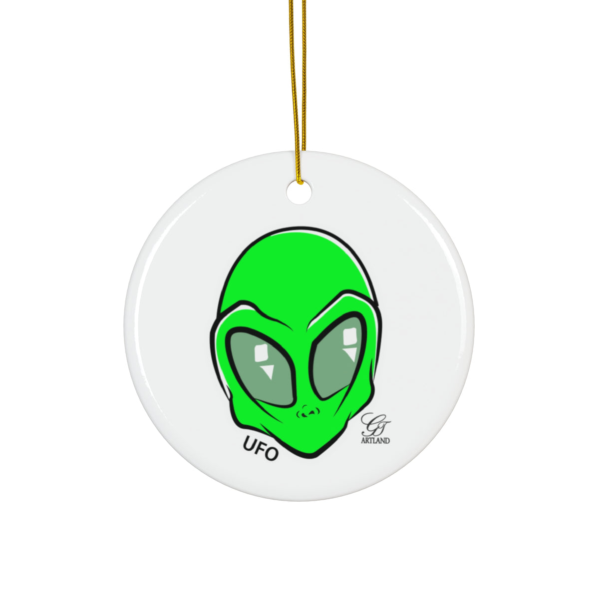 Alien UFO Ceramic Ornament — Green Extraterrestrial Holiday Decoration by GT Artland
