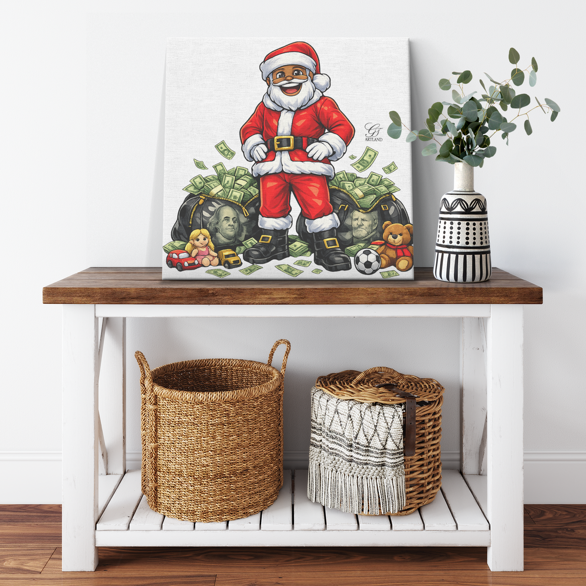 Ballin Santa XMAS Lucky Designer Canvas Wrap by GT Artland