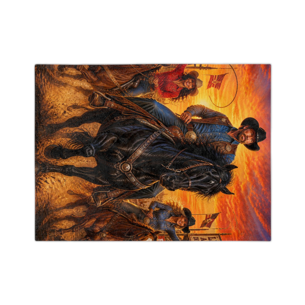 Cowboy Riders Blanket | Western Rodeo Sunset Velveteen Microfiber Blanket