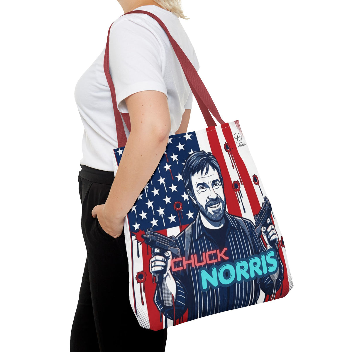 Patriotic Action Designer Edition Hero Tote Bag — 'Chuck Norris' Graphic by GT Artland