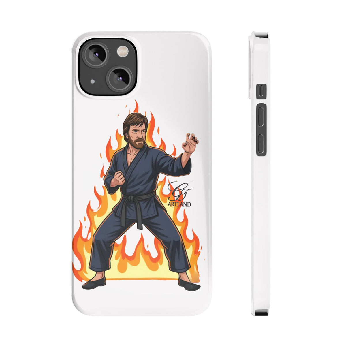 Karate Master Chuck Norris Illustration Slim Phone Case | Martial Arts Flames by GT Artland