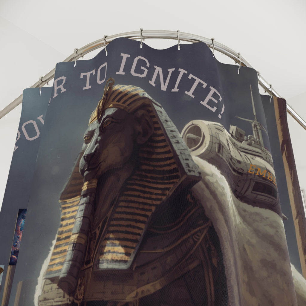 Power to Ignite Pharaoh Shower Curtain | Egyptian Sphinx Sci‑Fi Decor