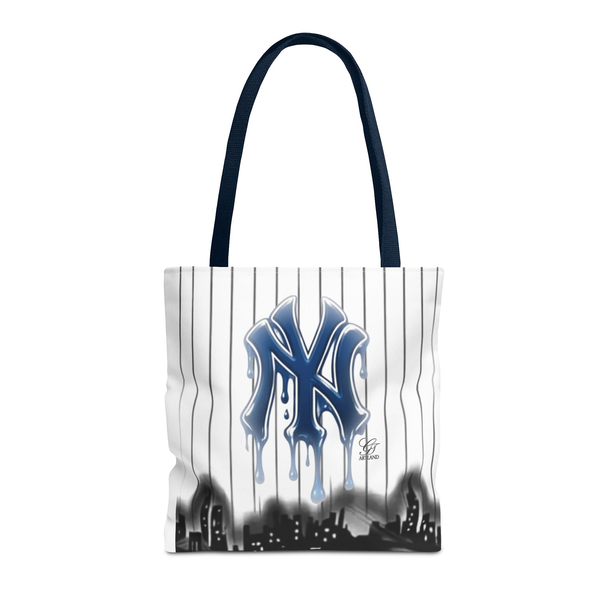 Drip NY Fan Gear Logo Pinstripe Tote Bag — Urban Baseball Cityscape by GT Artland