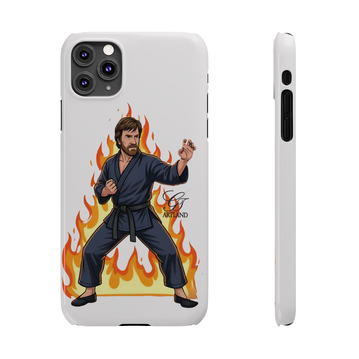 Karate Master Chuck Norris Illustration Slim Phone Case | Martial Arts Flames by GT Artland