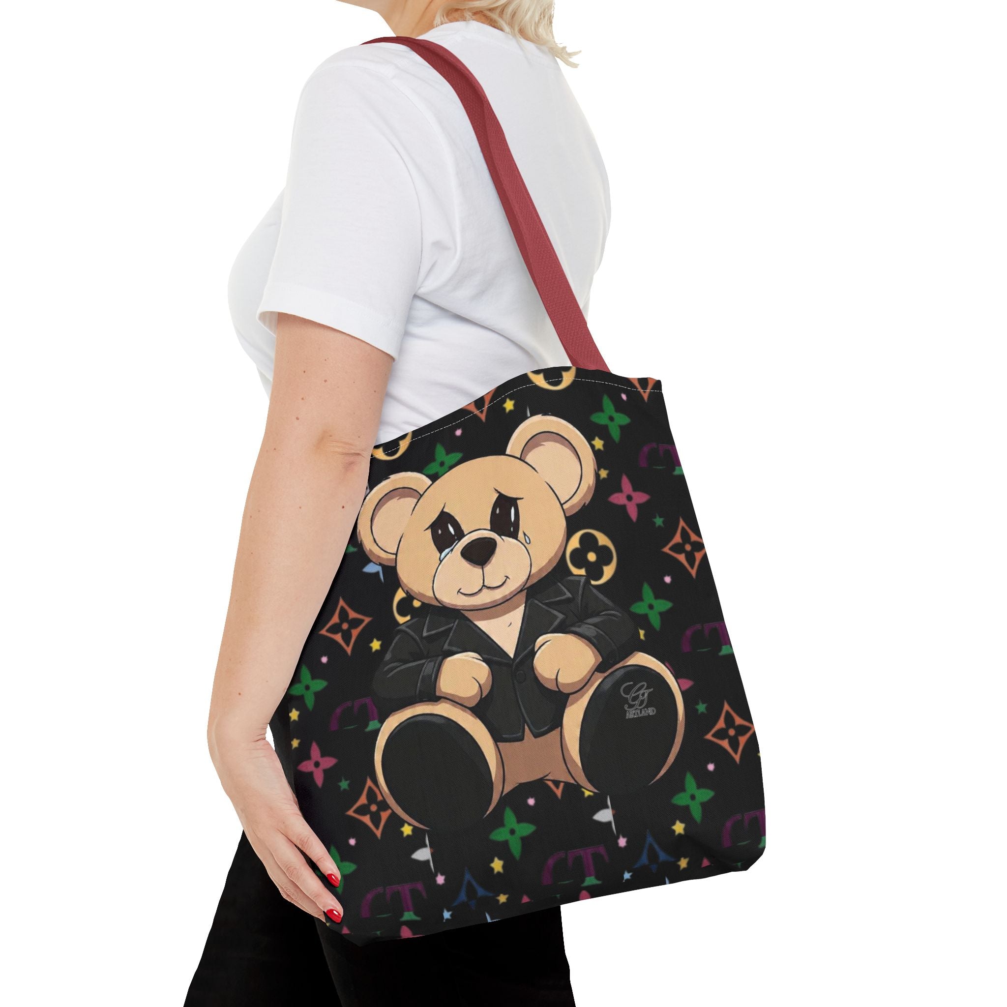 Elite Black Urban Designer Teddy Bear Monogram Tote Bag by GT Artland