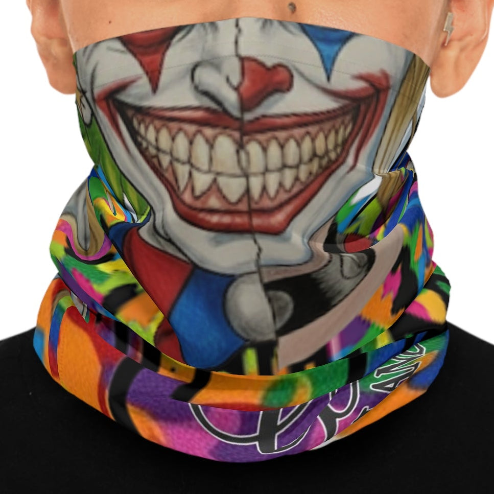 Joker Clown Split Face Neck Gaiter — Colorful Drip Camo Midweight Designer Face Mask by GT Artland