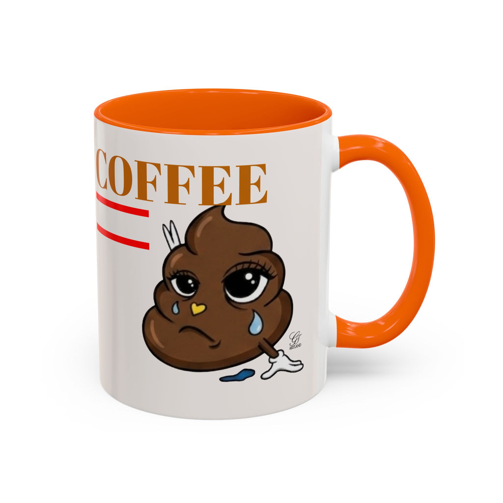 Coffee Mug — Sad Coffee Poop Emoji Designer Toon Accent Mug (11/15oz) by GT Artland