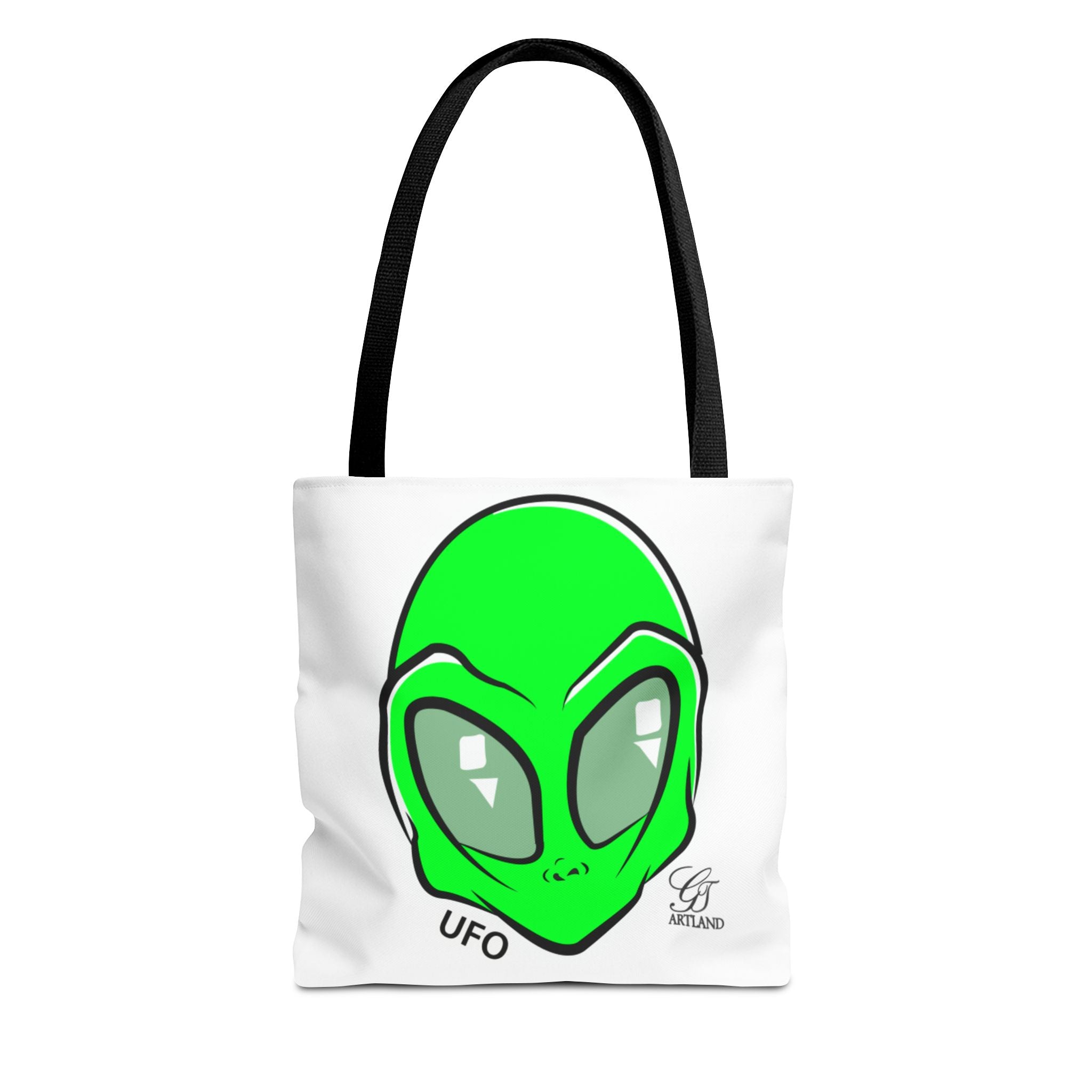 Alien UFO Tote Bag — Green Extraterrestrial Graphic Beach & Market Bag by GT Artland