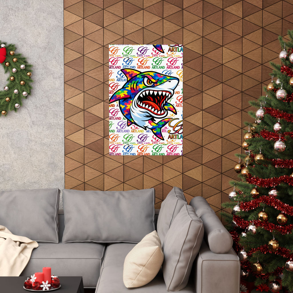 Colorful Rainbow Killa Shark Matte Poster – Bold Ocean Wall Art by GT Artland