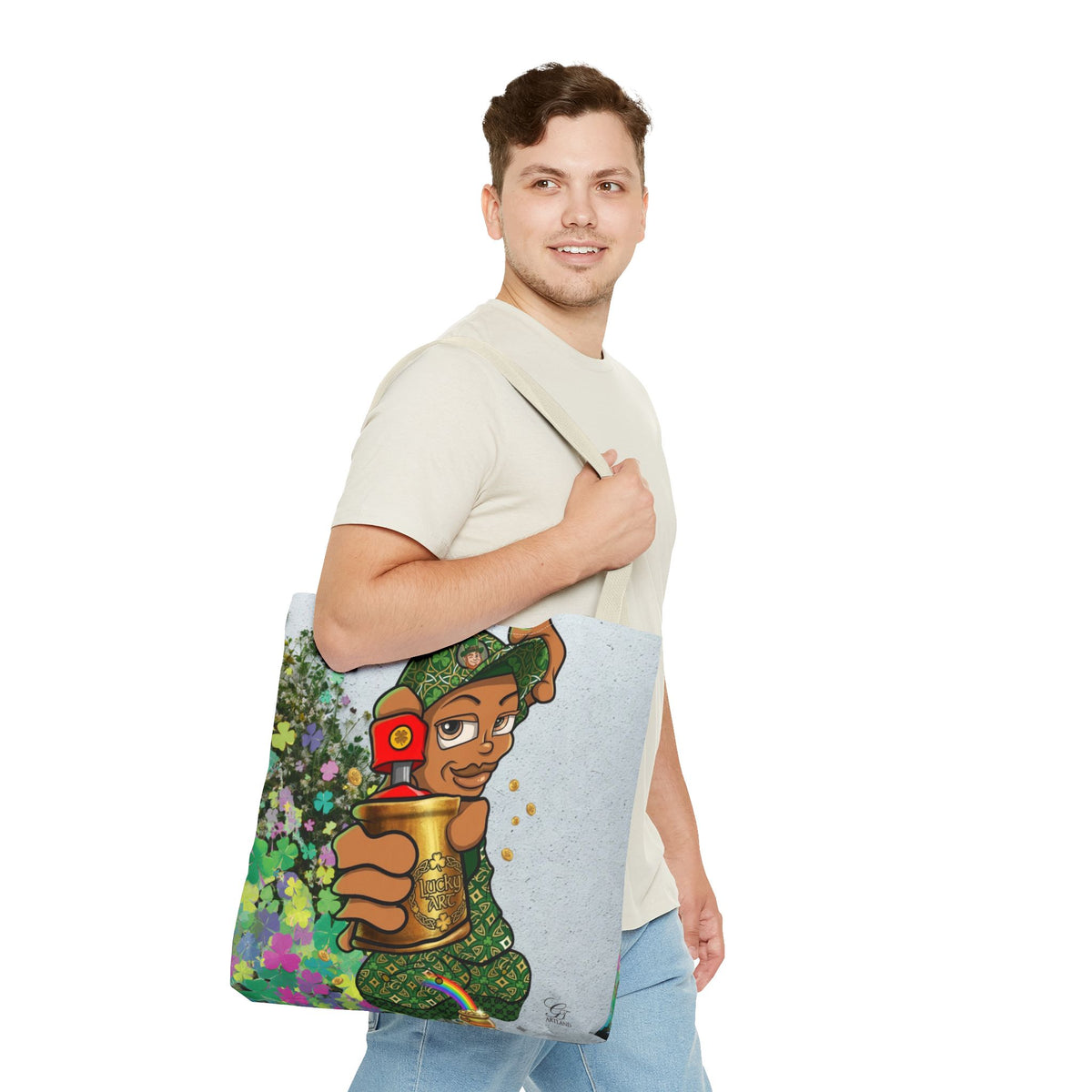 "Lucky Art" Spray Can Ebony Couple (Boy/Girl) St Patrick Theme Designer Tote Bag by GT Artland