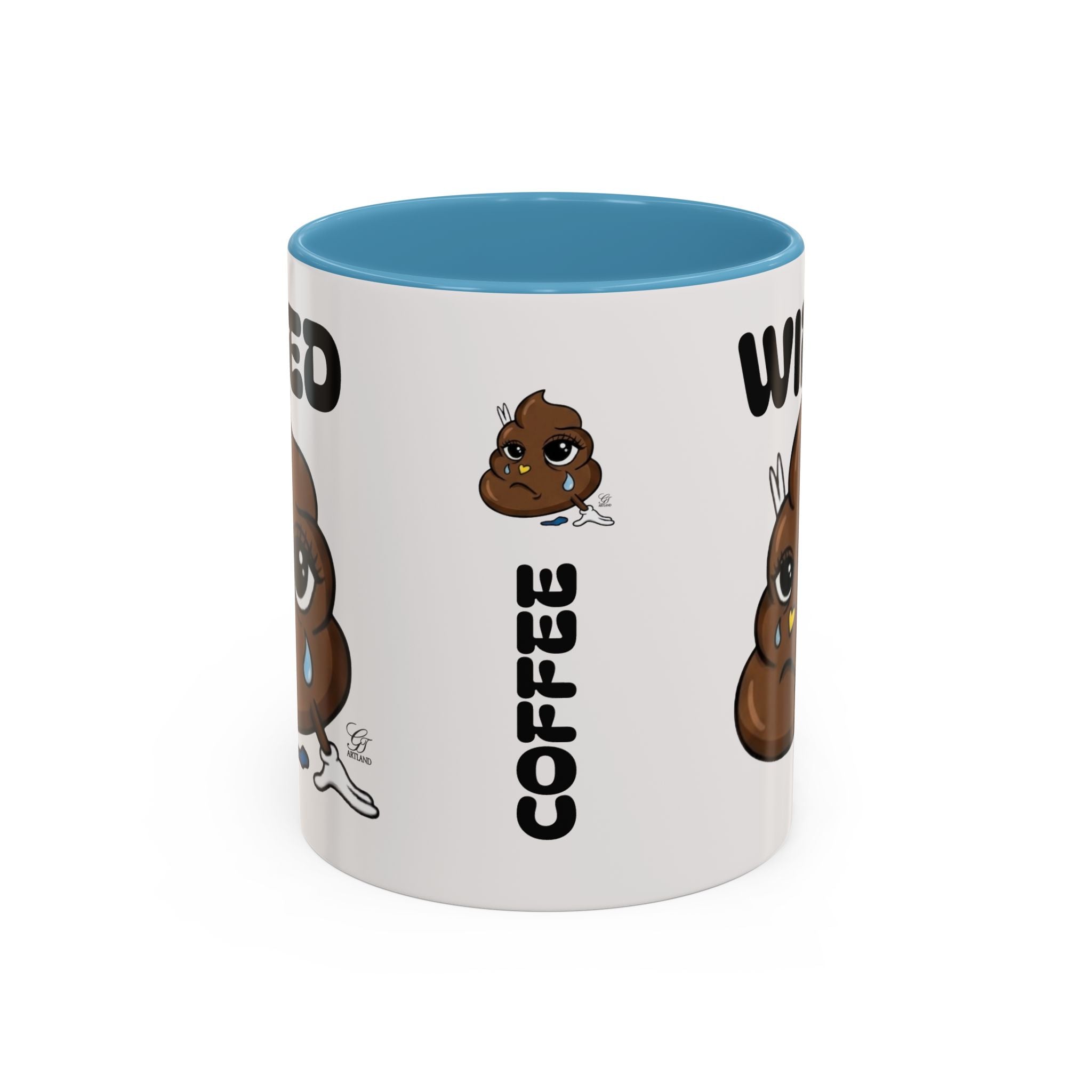 Wired Coffee Mug — Funny Poop Emoji Design Accent Mug (11/15 oz) by GT Artland