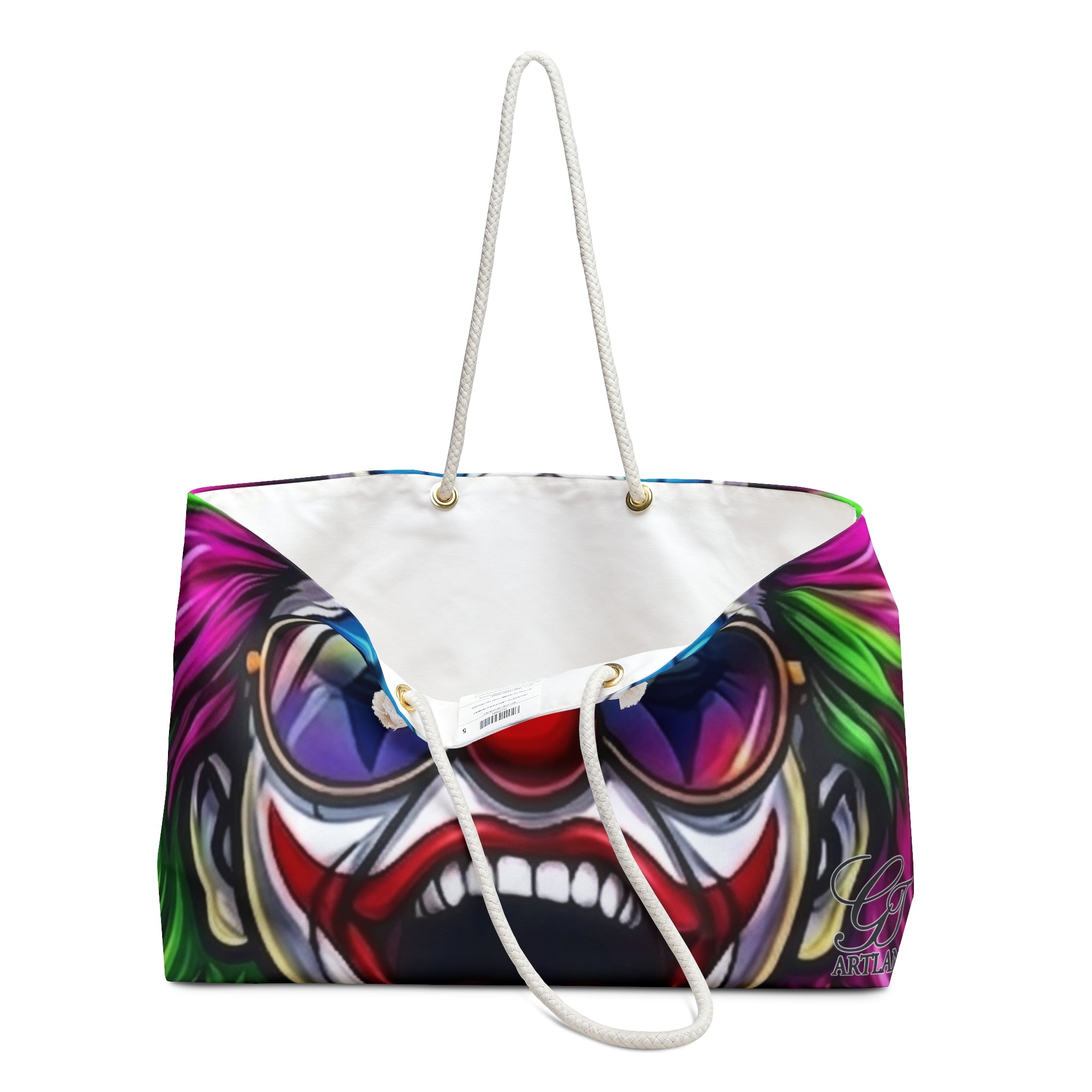 GT SOLDIER Colorful Clown Face Weekender Bag | Neon Artwork, Bold Carnival Tote by GT Artland