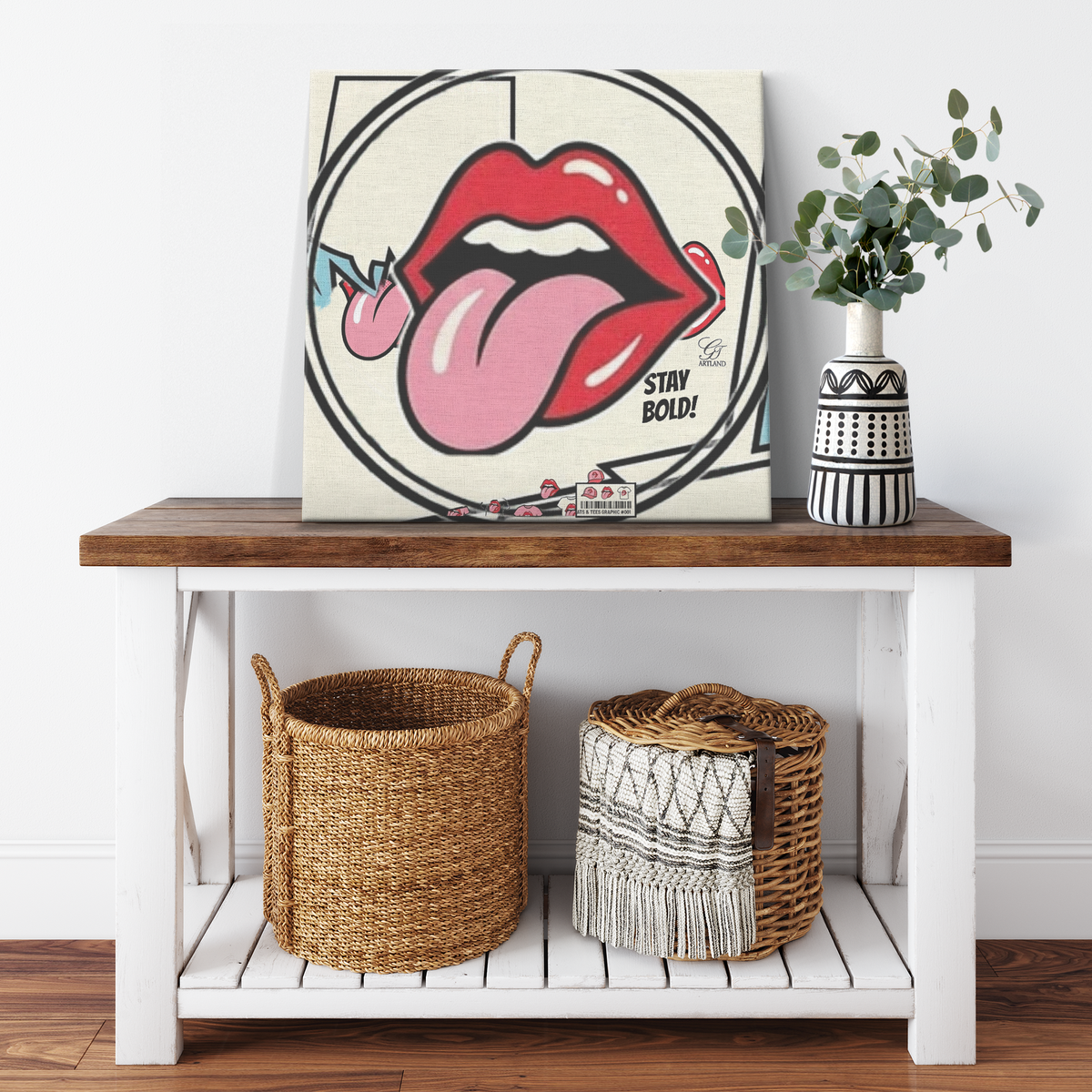 Red Kissy Lips Lipstick Licky Lucky Designer Canvas Wrap by GT Artland