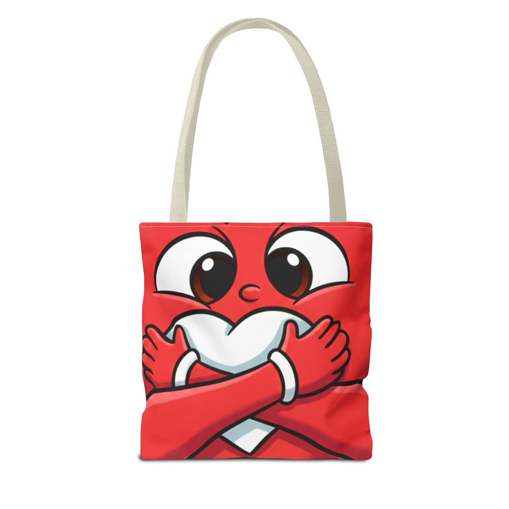 Red Heart Hug Cartoon Tote | Cute Emoticon Love Illustration by GT Artland